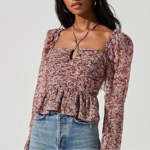 NWT Astr Toni ruched peplum long sleeve top
